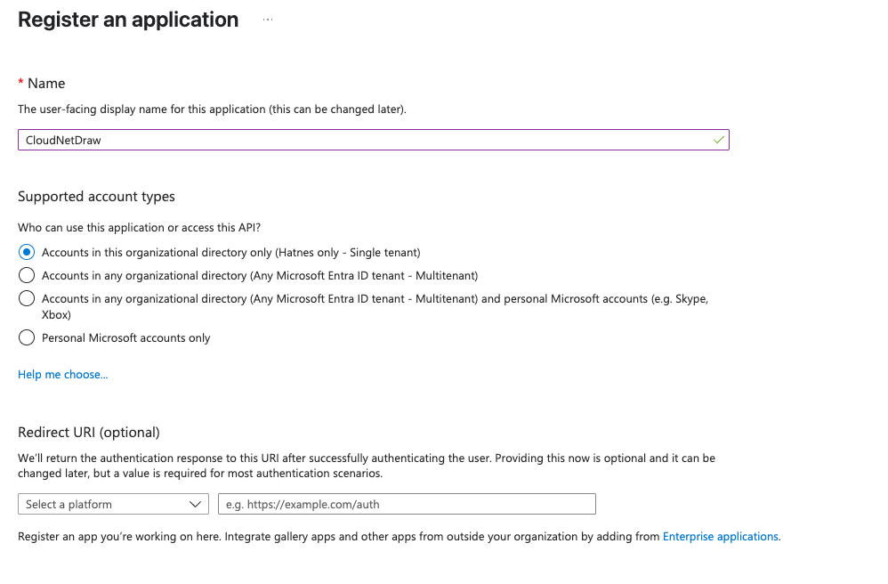 App registration form